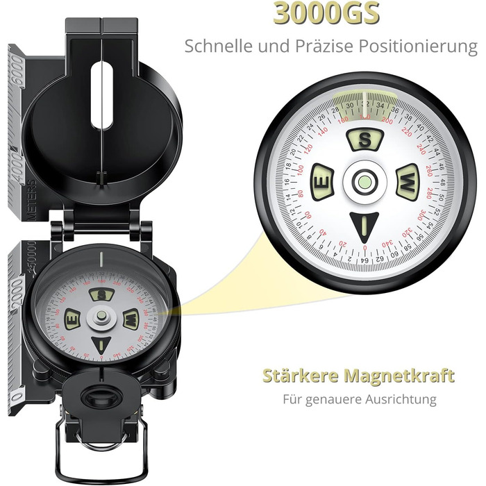 Військовий компас Anbte з клінометром з алюмінієвого сплаву 110 г Ультралегкий, похідний компас з магнітною силою 3000 Гаусс Професійний навігаційний компас водонепроникний з чохлом для полювання піших прогулянок чорний