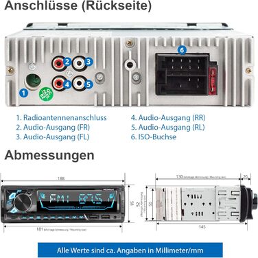 Автомобільна стереосистема XOMAX XM-R282 з FM RDS, гучний зв'язок Bluetooth, USB, SD, MP3, ID3, 2-й порт USB з функцією заряджання, AUX-IN, 1 DIN