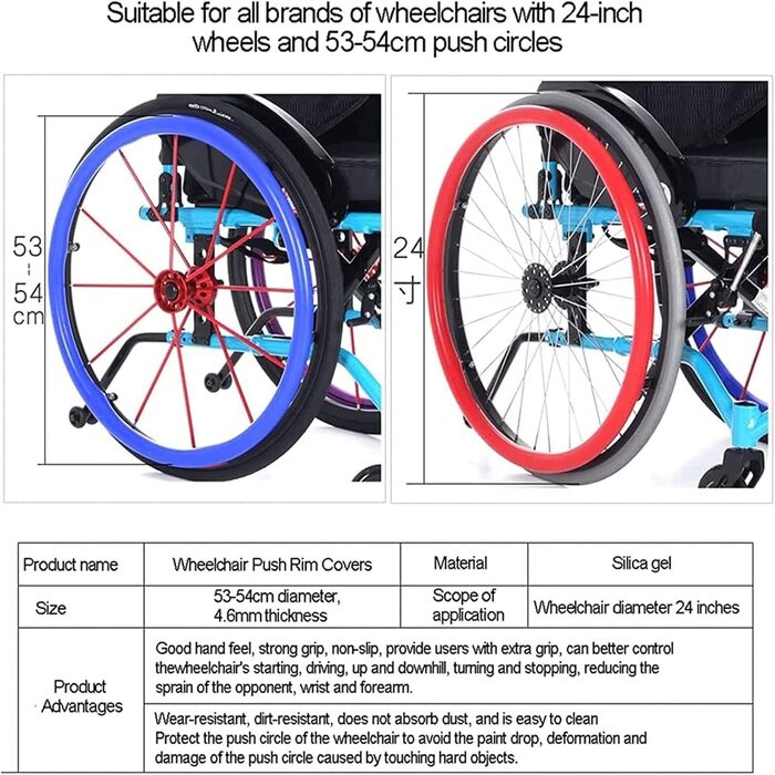 Спортивний чохол для інвалідного візка, ковзаючий чохол для інвалідного візка, нековзний, зносостійкий/ручний ковзаючий чохол - 1 пара (колір B, розмір 24 дюйми) B 24IN