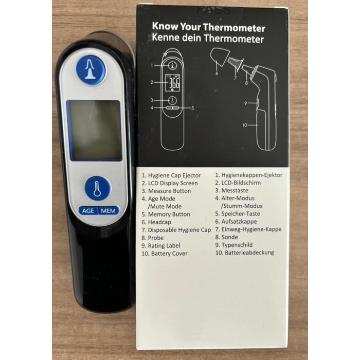 Вушний термометр для немовлят, вушний медичний термометр з точністю віку та кольоровим відображенням температури, цифровий інфрачервоний термометр з 21*одноразовими захисними ковпачками (SchwarzBlau)