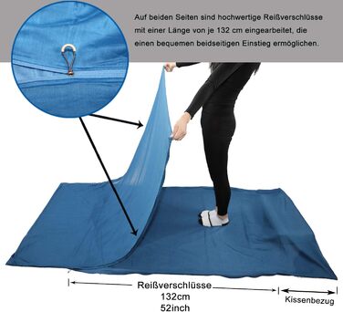 Спальний мішок BROWINT з шовку/бавовни, дорожній спальний мішок з подвійною блискавкою та відділенням для подушки, надширокий спальний мішок для хостелів 220 см х 110 см, легкий, компактний та дихаючий темно-синій Lnlay