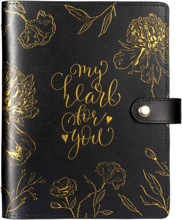 Блокнот Rubywoo Regenerated Leather Journal Notebook Кругле кільце Швидкозшивач Filofax Planner Органайзер Особистий календар для нотаток 2020/2021 Цупкий папір преміум-класу (BlackGold, A5)