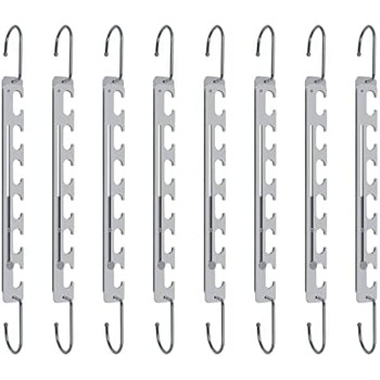Вішалка для пальто Sindax компактна, телескопічна від 6 до 9 отворів Металева дуже міцна нековзна може повісити важкий одяг Організатор компактна для штанів, джинсів, костюмів та суконь 8 шт. набір