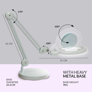 Біфокальна суперсвітлодіодна лупа Neatfi XL 1 600 люмен, ширококутна лінза розміром 18 см, 5 діоптрій з 20 діоптріями, гучний зв'язок, з можливістю затемнення, 16 Вт, 84 шт. SMD LED (без CCT з основою, білий)