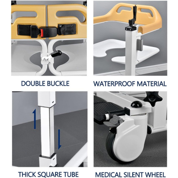 Інвалідний візок для підйому пацієнта, гідравлічний підйомник для пацієнтів, регульований підйомник для перенесення пацієнта з розділеним сидінням на 180 і крісло для перенесення горщика 59 * 77 * 99 см жовтий
