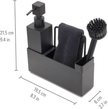 Організатор для раковини Jarvita з чорної нержавіючої сталі - органайзер для раковини на кухні та у ванній кімнаті - набір дозаторів для мила з щіткою для миття посуду та ганчіркою для посуду - кухонний органайзер