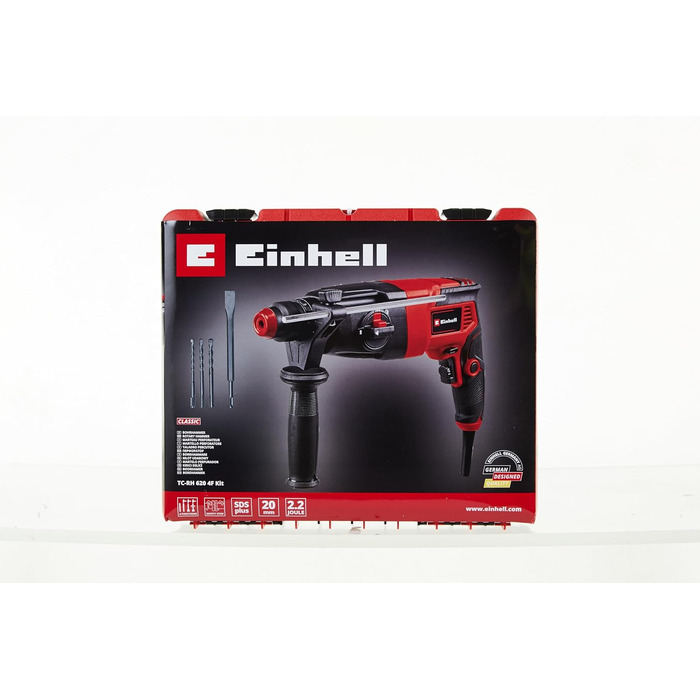 Перфоратор Einhell TC-RH 620 4F Kit (620 Вт, пневматичний ударний механізм, сила удару 2,2 Дж, ударне свердління, свердління, довбання з фіксацією та без, SDS-Plus, блокування безперервної роботи)