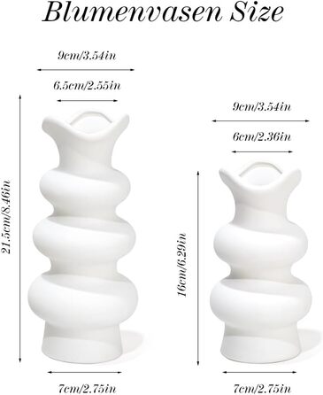 Вази білі вази для прикраси столу, 2 шт. и квіткові вази керамічні, вази бохо прикраса сучасна прикраса домашнього офісу, вази набір для пампаси трава сухоцвіти, ваза для квітів ручної роботи для прикраси столу