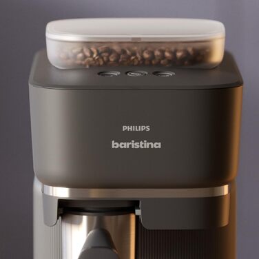 Еспресо-машина Philips Baristina - справжній еспресо - зроблено просто. Компактна кавоварка- Чорно-сірий з чорно-сірим портафільтром- Насос тиску 16 бар- Автоматична кавомолка- Cafe Crema (BAR300/60) Чорний сірий з чорним портафільтром