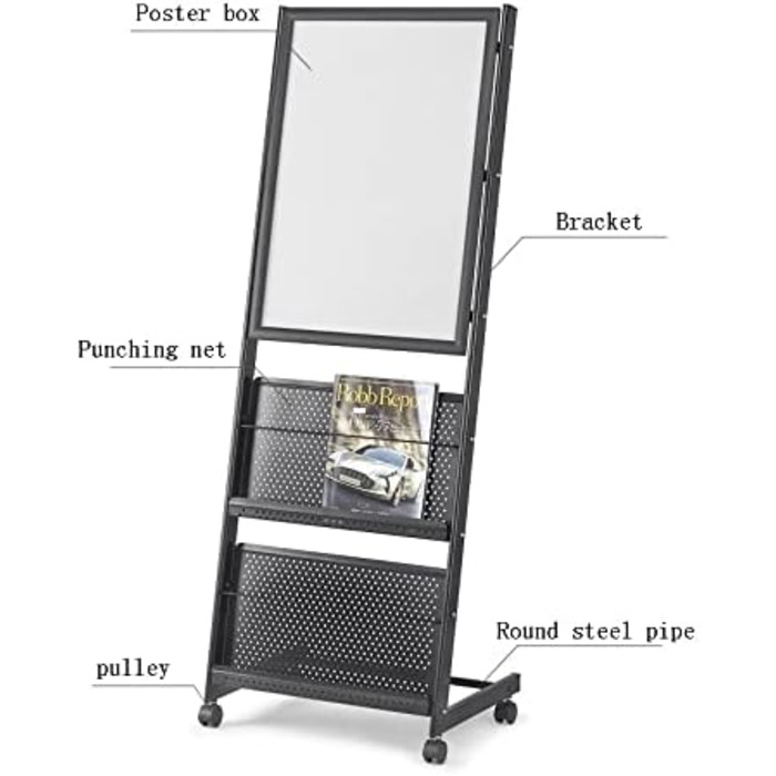 Підлогова стійка для журналів газетний стенд, інформаційний стенд, газетний стенд, металева залізна основа, мобільний рекламний стенд інформаційний стенд, 83B