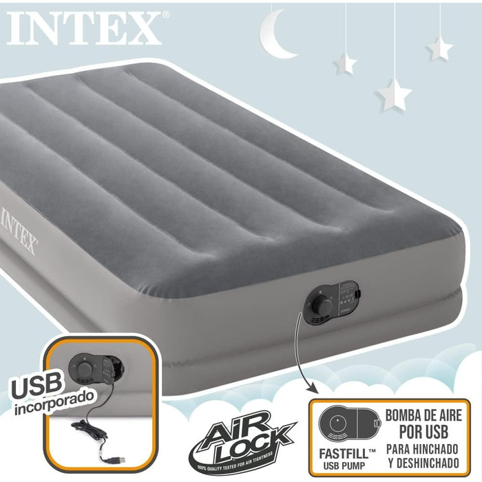 Надувне ліжко Intex Twin Dura-Beam Prestige 99 см x 191 см x 30 см з USB-насосом Fastfill