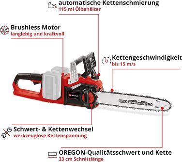 Професійна акумуляторна бензопила Einhell GP-LC 36/35 Li-Solo Power X-Change (Li-Ion, 36 В, довжина різання 33 см, швидкість різання 15 м/с, безщітковий електродвигун, без акумулятора та зарядного пристрою) без акумулятора та зарядного пристрою