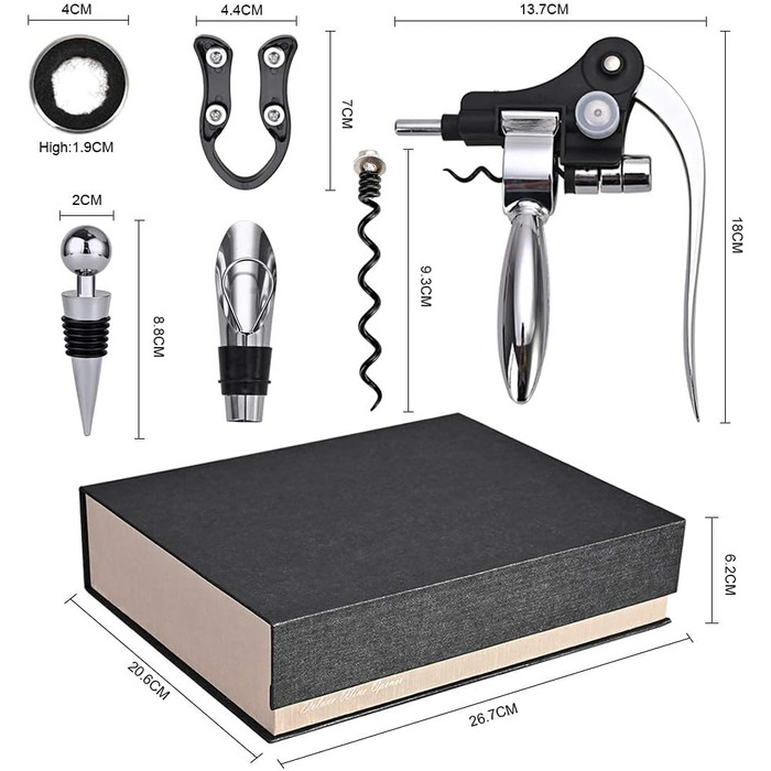 Штопор Faburo, подарунковий набір для вина з 9 предметів, з футляром, відкривачкою для пляшок, розливальницею для вина, пробкою для вина