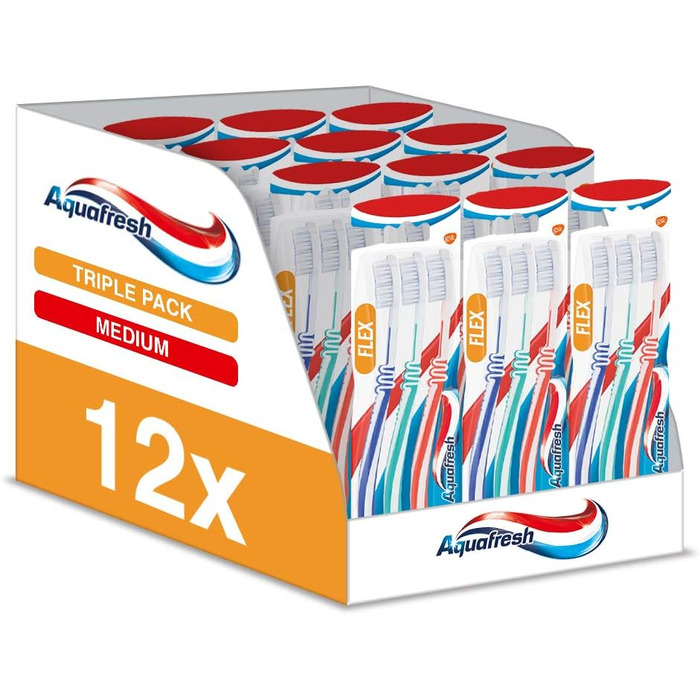 Зубна щітка Aquafresh Clean and Flex, 12 x 3 упаковки, середня зубна щітка Aquafresh Clean and Flex, 12 x 3 шт. и, середня