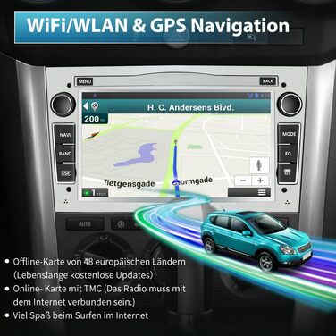 Автомобільна стереосистема AWESAFE Android 12 для Opel 2 DIN радіо з Navi, Carplay підтримує DAB WiFi Bluetooth MirrorLink 7-дюймовий екран FM-радіо - чорний (Android Silver 264 ГБ)