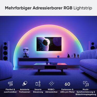 Працює з Alexa Google Apple, Декорація та ігри, 5M Addresable RGBIC LED Strip - Smart, Matter via WiFi, Bluetooth, 16 Million Colours LED Strip