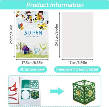 Зошит для малювання NEERIX із 3D-друком, багаторазовий кольоровий шаблон із 40 шаблонів із щільного паперу з прозорою тарілкою, книжка-розмальовка з 3D-ручкою, шаблон для малювання на папері для друку, подарунок для дітей своїми руками