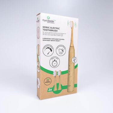 Електрична зубна щітка Optismile Bamboo Звукова зубна щітка Bamboo з акумуляторною потужністю Бамбукова ультразвукова зубна щітка з 5 модами та 2 бамбуковими головками, екологічно чиста та стійка