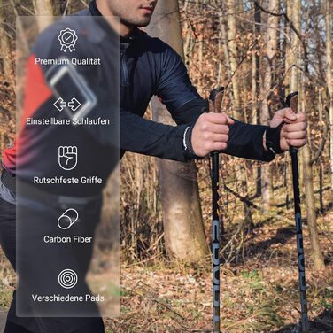 Палиці для скандинавської ходьби MSPORTS Nordic Walking Poles Carbon Premium - виготовлені з високоякісного карбону - надзвичайно легкі - індивідуально регулюються - на вибір з сумкою для перенесення - Палиці для скандинавської ходьби Nordic Walking Poles