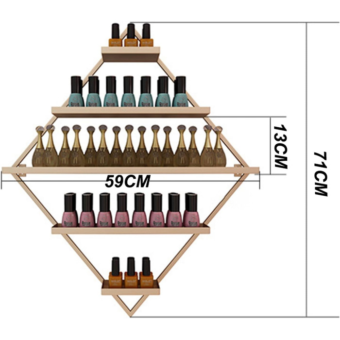 Полиця для лаку для нігтів, полиця для лаку для нігтів металева, стіна вітринної полиці, виготовлена із заліза, дизайн огорожі, відкрите місце для зберігання, підходить для манікюрних салонів, меблів для дому та магазинів косметики 1 шт. золото