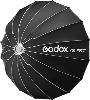 Швидкознімний параболічний софтбокс Godox QR-P150T зі стільниковою решіткою, кріпленням Bowen з переднім внутрішнім футляром для перенесення дифузора для Godox MS300 MS300-V SK400II QT600III SL60W SL150II SL100