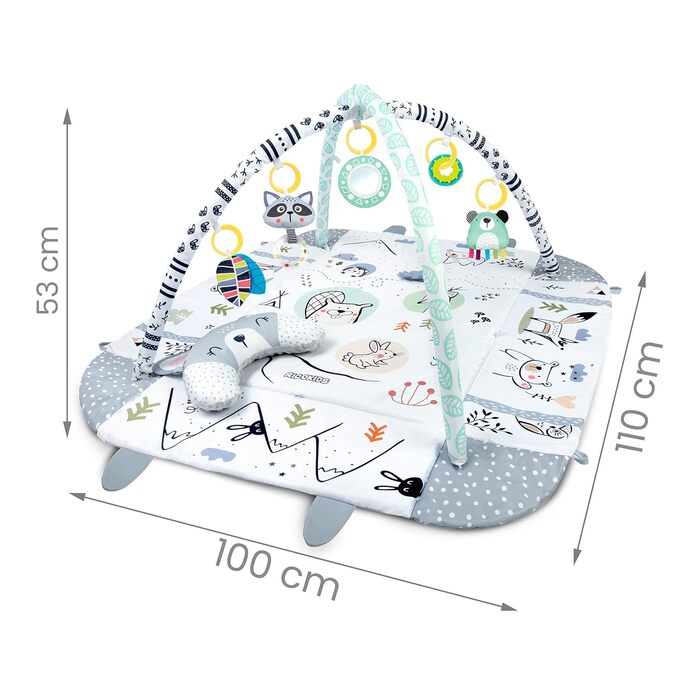Ігрова арка Дитяча ігрова ковдра з ігровою аркою Килимок для повзання Ігровий килимок Килимок для пригод Функція манежу, подушка, з перших тижнів життя 110х100 см Кролик Рікокідс біло-сірий