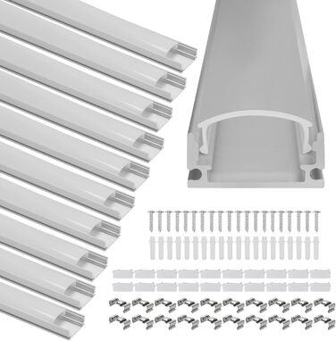 Світлодіодний профіль Gimisgu Алюмінієвий 1 м 10 Упаковка Алюмінієвий профіль для світлодіодної стрічки / стрічки / стрічки Світлодіодний алюмінієвий профіль сріблястий з кришкою, монтажними кліпсами та кутовими з'єднувачами (U-подібна форма, 401 м)