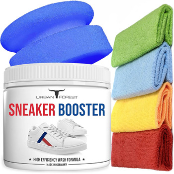 Екологічний концентрат Sneaker Power Cleaner з губкою 4 ганчірки з мікрофібри Догляд за взуттям та чищення взуття з органічними інгредієнтами за допомогою SNEAKER BOOSTER by URBAN FOREST SAVINGS SET Sneaker Booster Губка 4 серветки