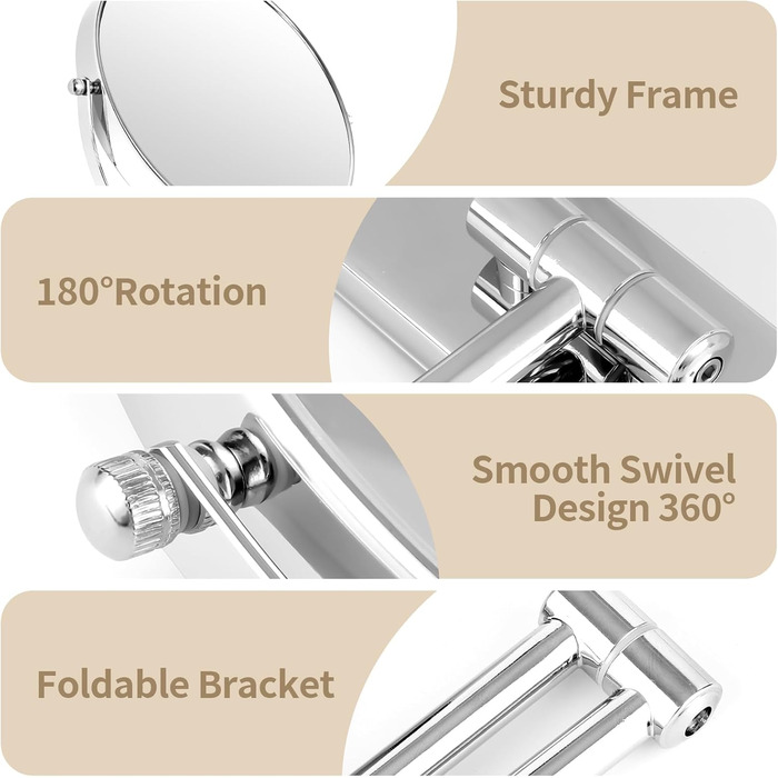 Косметичне дзеркало настінне з 7-кратним збільшенням дзеркало для гоління двостороннє поворотне розсувне дзеркало для ванної кімнати на 360 для чоловіків і жінок, хромоване, 22,9