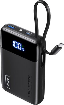 Міні-розмір 22.5W 20000mAh Power Bank Small з інтегрованим кабелем USB-C, PD 3.0 QC 4.0 USB C In&Out, невеликі, але міцні зовнішні акумулятори для мобільних телефонів для iPhone 15 14 13 12 Pro Max Samsung iPad тощо