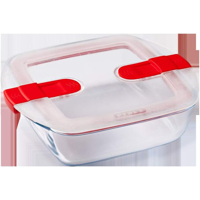 Скляні банки для зберігання їжі Pyrex 1451131 and Cook & Heat, квадратні, 1 л, з герметичною кришкою, можна використовувати в мікрохвильовій печі, 3 шт. и, прозорі 28,4 x 21 x 24,8 см Унікальні