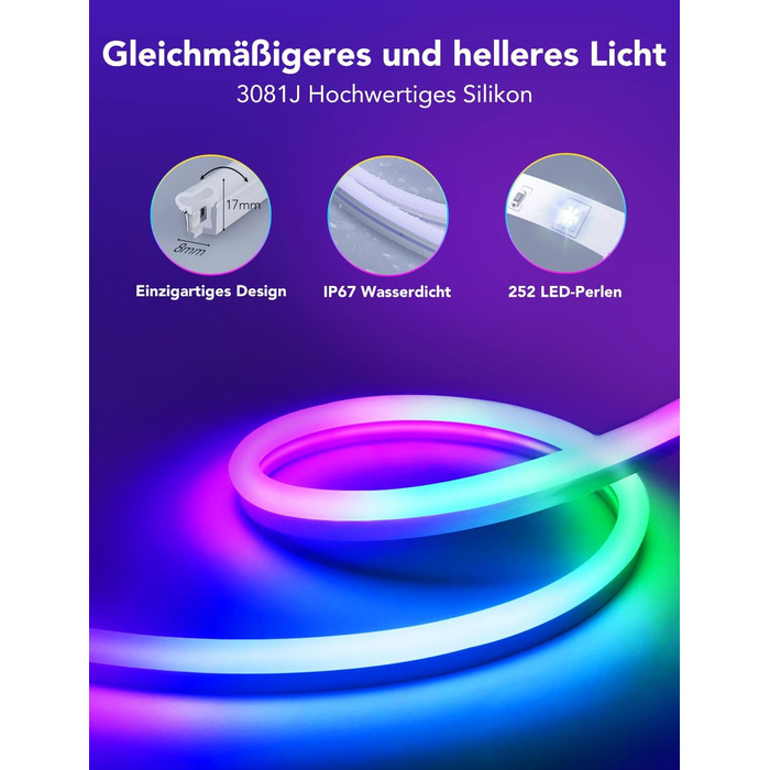Неонова світлодіодна стрічка Govee RGBIC неонова світлодіодна стрічка з керуванням програмою, працює з Alexa та Google Assistant, світлові ефекти своїми руками, синхронізація музики, неонова стрічка для вітальні, спальні, оздоблення стін (10 м)