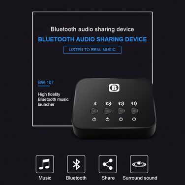 Передавач 3-в-1 Bluetooth 5.0 приймач Аудіорозгалужувач для пристроїв обміну музикою, роз'єм для ноутбука/телевізора/телефону, аудіоадаптер Bluetooth