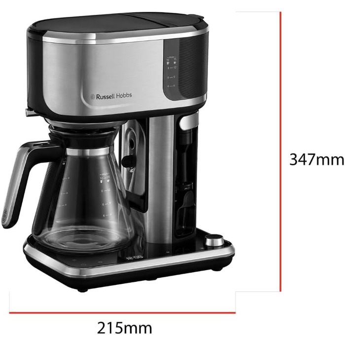 Кавоварка Russell Hobbs Barista регулювання міцності заварювання, функція холодного заварювання, піноутворювач молока Attentiv - Цифрова сенсорна панель управління (програмований таймер) Крапельна кавоварка 26230-56