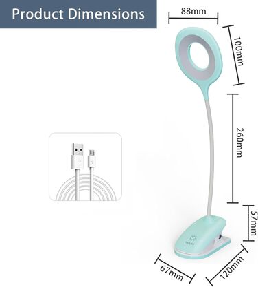 Ліжко, Світлодіодна лампа для читання Ліжко Touch Dimmable 3 кольори Ліжко Lamp Clamp Lamp Lamp Захист очей Gooseneck Лампа для читання Kids USB акумуляторна для навчання, робота