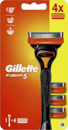 Чоловіча бритва Gillette Fusion5 заміна 4 лез, з 5 лезами для зменшення тертя, гоління, яке ви ледве відчуваєте, чорний