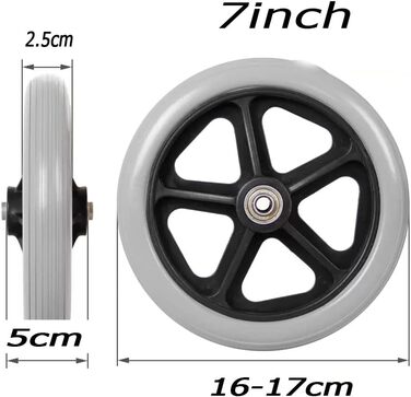 Ролики для інвалідних візків, поворотні ролики для інвалідних візків, 6 дюймів, 7 дюймів, 8 дюймів, ПВХ ролики, передні колеса для інвалідного візка, кріплення для інвалідного візка, нековзне колесо, універсальний ролик (розмір 7 дюймів (17 см)) 7inch(17c