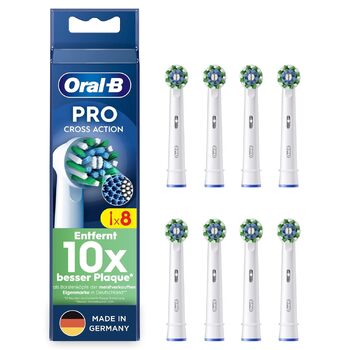 Щітки для електричної зубної щітки Oral-B Pro CrossAction, 8 шт. , чудове чищення зубів з інноваційною Х-подібною щетиною, оригінальна насадка для зубної щітки Oral-B, виробництво Німеччина біла 8 шт.