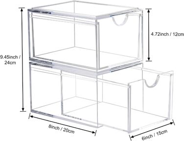 Складені шухляди для косметики AMEITECH, прозорий акриловий органайзер для макіяжу, контейнер для макіяжу для косметичних засобів, засобів для догляду за шкірою, аксесуарів для волосся, стійка у ванній кімнаті або комод - 2 упаковки