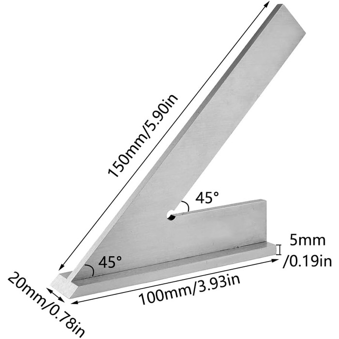 Лінійка 45 градусів Машинобудівна, 150x100 мм DIN 875/2 Кутова лінійка 45 градусів Кутовий кут Машинобудівний кут з сидінням Машинобудівний кут з сидінням