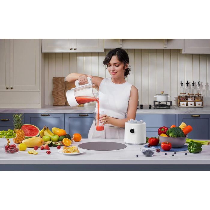 Міксер Xiaomi Smart Blender з функцією нагрівання та додатковим керуванням додатком iOS-Android (режим холоду/тепла, ємність 1,6 літра, 1000 Вт, 9 рівнів швидкості, 8 лопатей, кнопка OLED-дисплея), білий