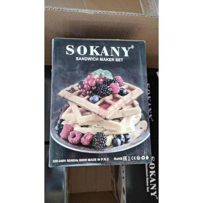 Багатофункціональний прилад SOKANY 8 в 1 800 Вт Бутербродниця, вафельниця, контактний гриль, форма для випічки з малюнком, буханець, пончик, гриль для стейків, тримач для ріжків морозива 8 тарілок з антипригарним покриттям, легке очищення