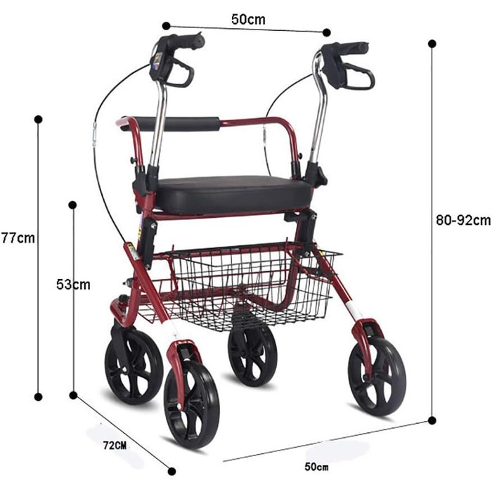 Допоміжний засіб для ходьби для людей похилого віку, візок для покупок, самокат, допоміжний засіб для ходьби для людей похилого віку, розбірний, гальма на ручках, регульована висота, кошик і сидіння, максимальна вага 100 кг