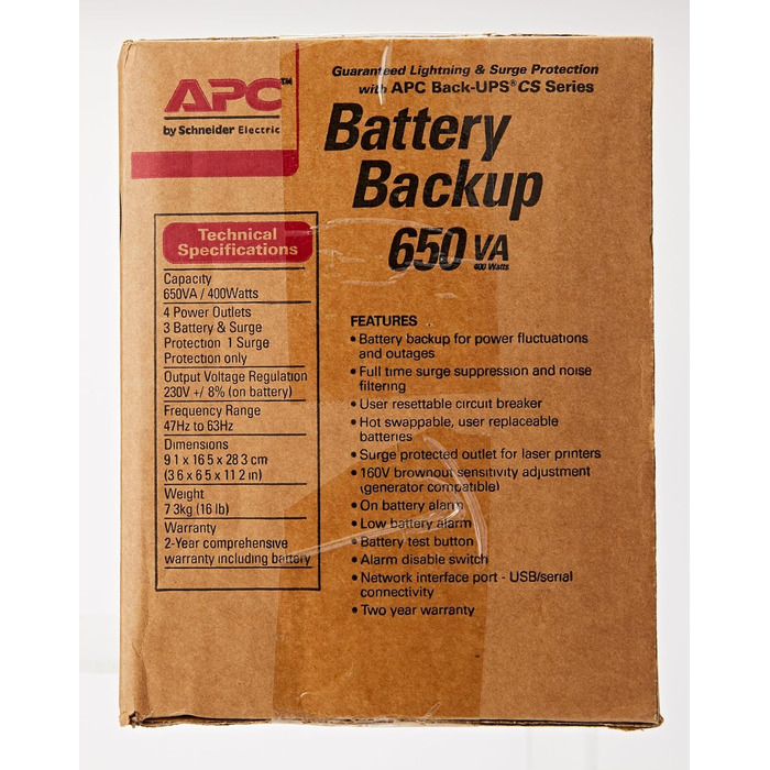 ДБЖ APC Back-UPS CS - BK650EI - джерело безперебійного живлення 650 ВА (4 виходи IEC, захист від перенапруг) 650 ВА Вихідна потужність один