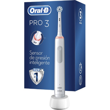 Електрична зубна щітка Oral-B PRO 3 з акумуляторною ручкою, технологія Braun, 1 запасна головка та видимий датчик тиску, 3000 - білий