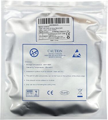 Світлодіодна стрічка GOMING 24V COB 3000K 5M водонепроникна світлодіодна стрічка IP65 480 світлодіодів / м Без світлових плям CRI 93 Світлодіодна стрічка високої яскравості 4300 лм для прикраси домашньої кухні (тільки стрічка) (теплий білий, 10 метрів)