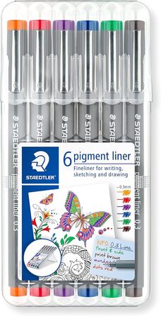 Набір пігментних підводок Staedtler Fineliner з 6 шт. , з коробкою ( асорті 0,3 мм стандартний набір чорний)