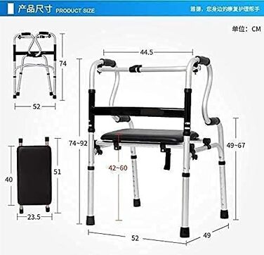Рама для ходьби для літніх людей, розбірна, легка, портативна, допоміжні засоби для ходьби для людей похилого віку з обмеженими можливостями, регульовані по висоті, з душовим кріслом, роликом з 2 колесами wwyy