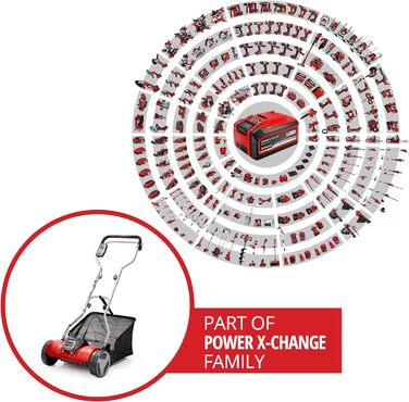 Акумуляторна газонокосарка Einhell GE-HM 18/38 Li - Solo Power X-Change (літій-іонний, 18 В, шпиндель косарки на шарикопідшипниках з 5 прецизійними сталевими лезами, без акумулятора та зарядного пристрою)