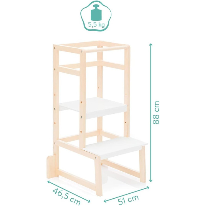 Дитяча навчальна вежа Fillikid Відкриття вирощування з деревини бука Кафедра Монтессорі Lerntower приблизно від 1 року Кухонні гаджети регульовані по висоті, надзвичайно стійкі до нахилу